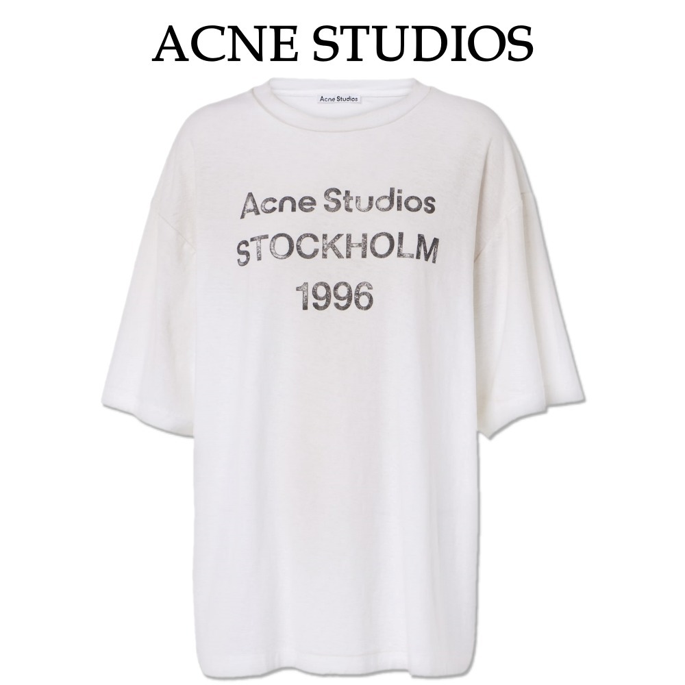 【Acne Studios】ダメージ加工ロゴ入りコットン＆ヘンプTシャツ