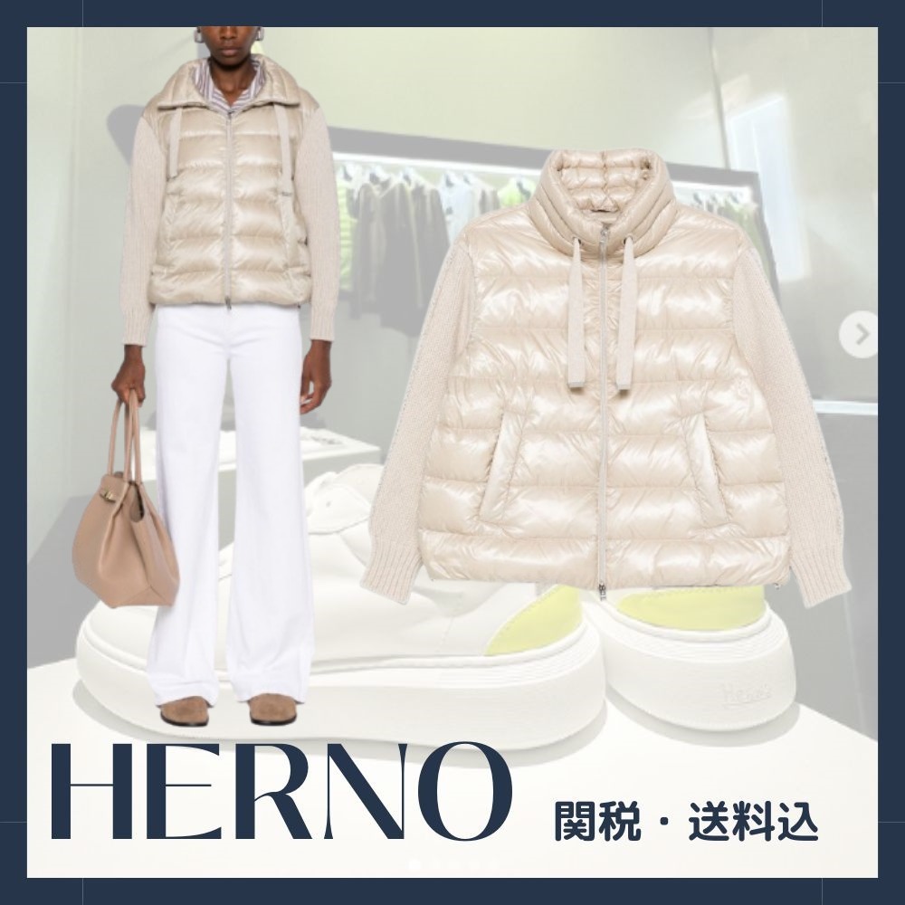 新作☆【HERNO】ショート丈ナイロン＆メッシュダウンジャケット