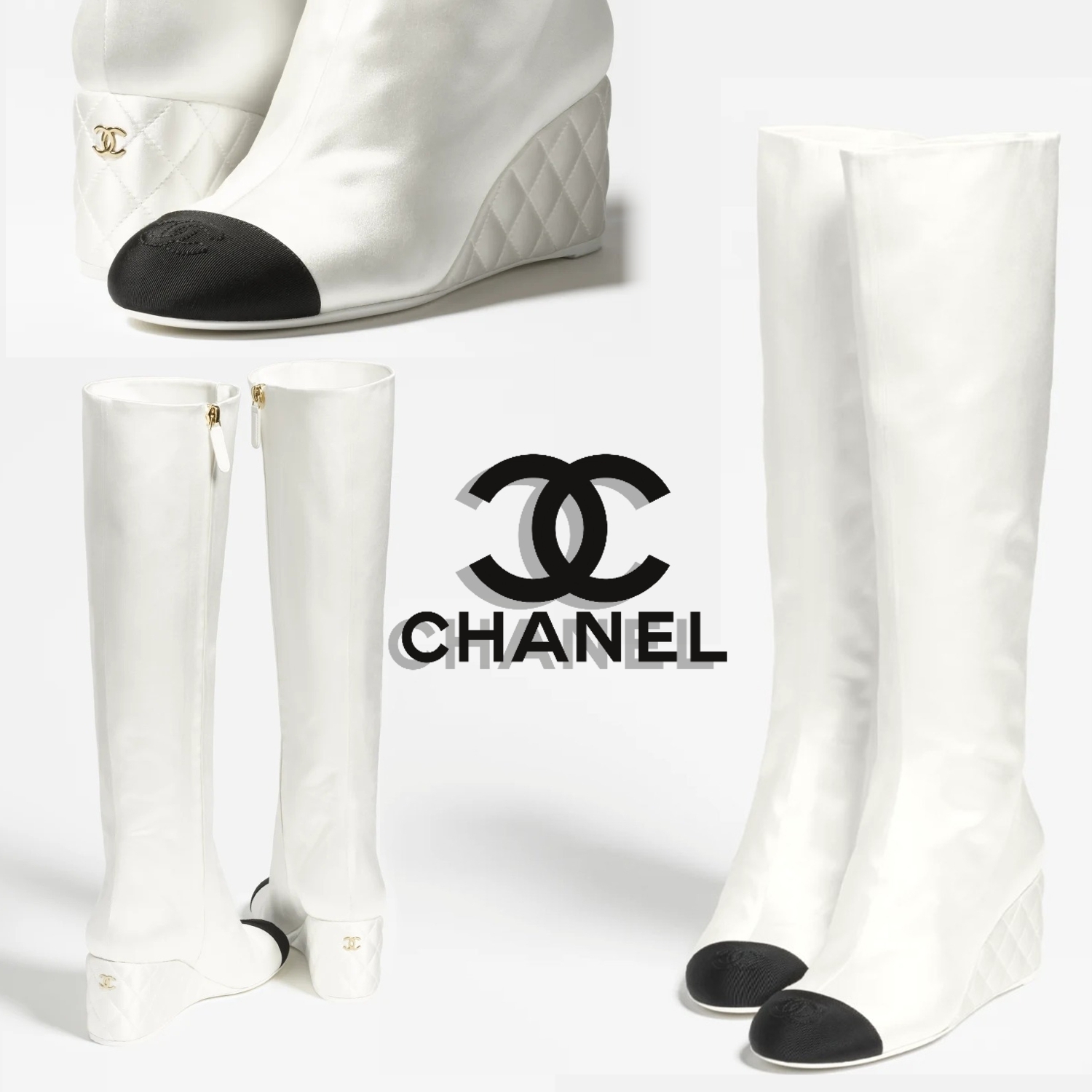 絶妙バランス【 CHANEL 】サテン & グログラン ロングブーツ