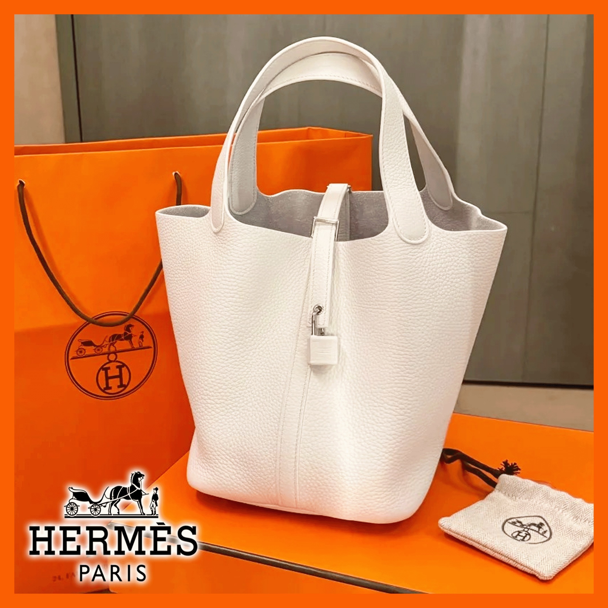 国内発送！白×シルバー金具☆【HERMES】ピコタンロックMM