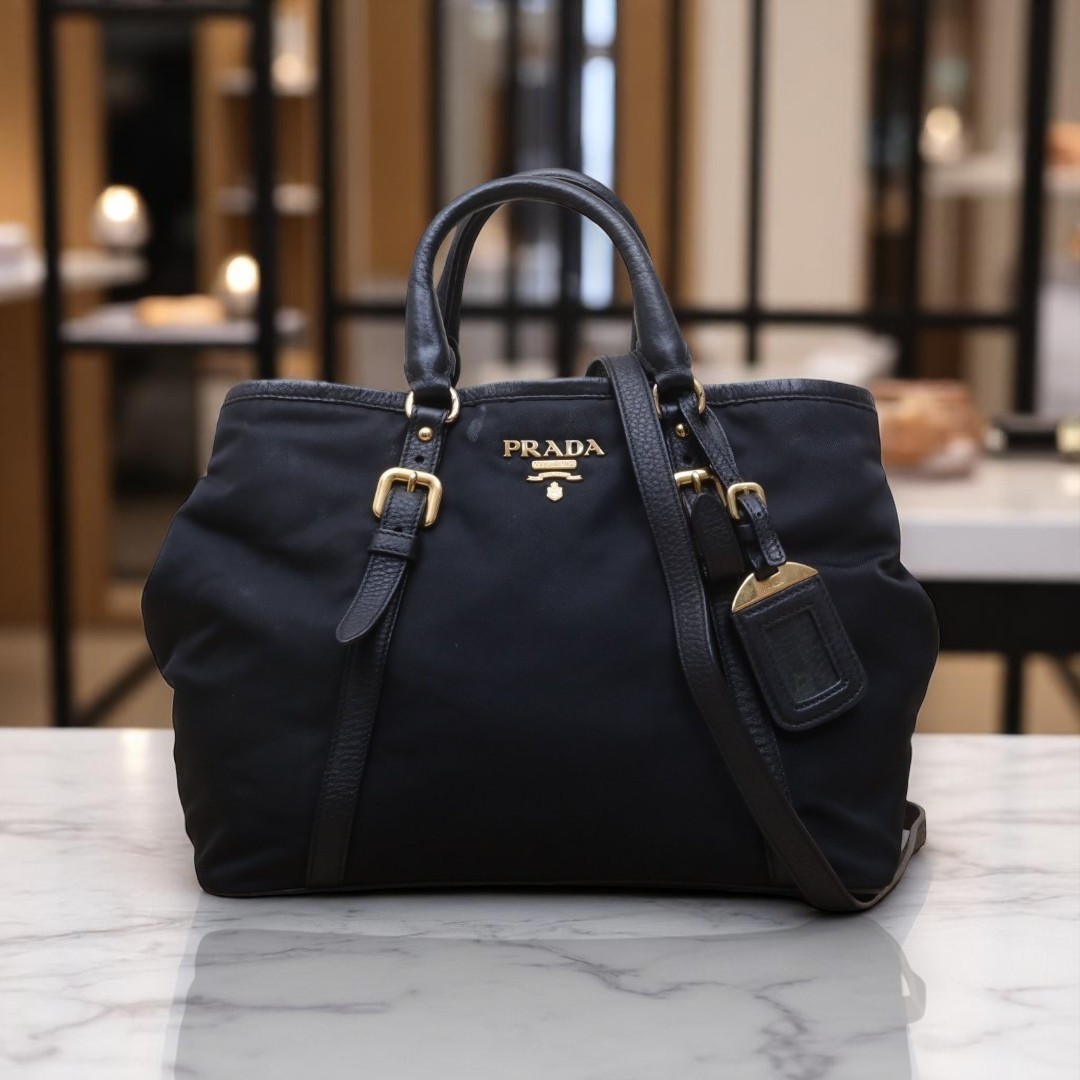 美品【PRADA】ブラック ナイロン ロゴ 2WAY ショルダーバッグ