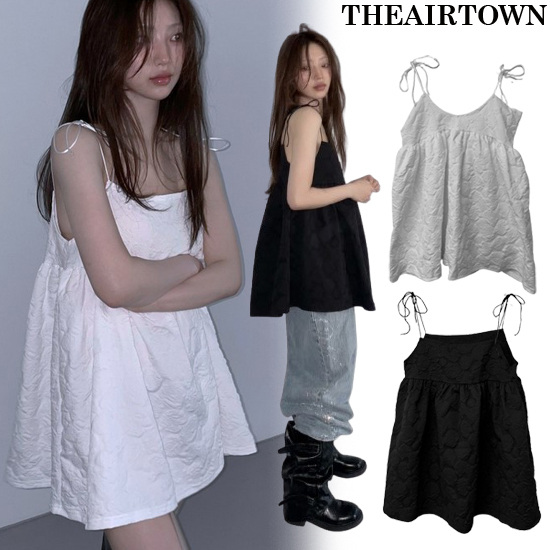 【THEAIRTOWN】ショルダーリボン バルーン ミニ ワンピース