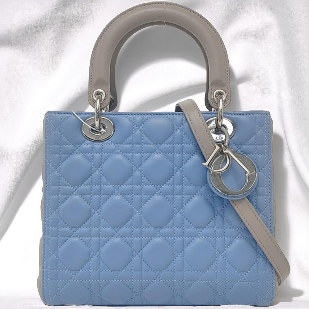 ディオール LADY DIOR ハンドバッグ ブルー ラムスキン