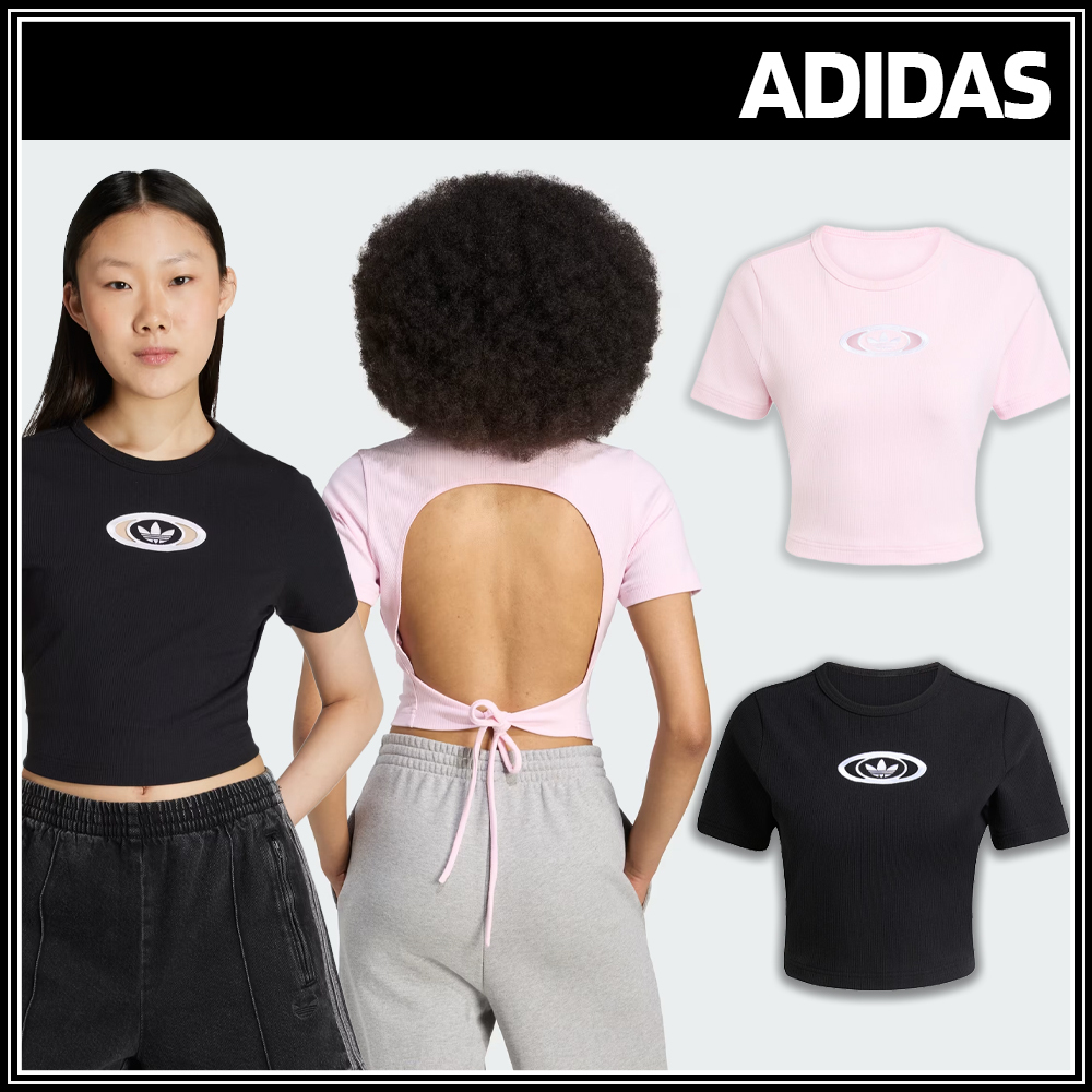 韓国新作★リボンポイントストラップ【ADIDAS】CUT OUT RIB TEE
