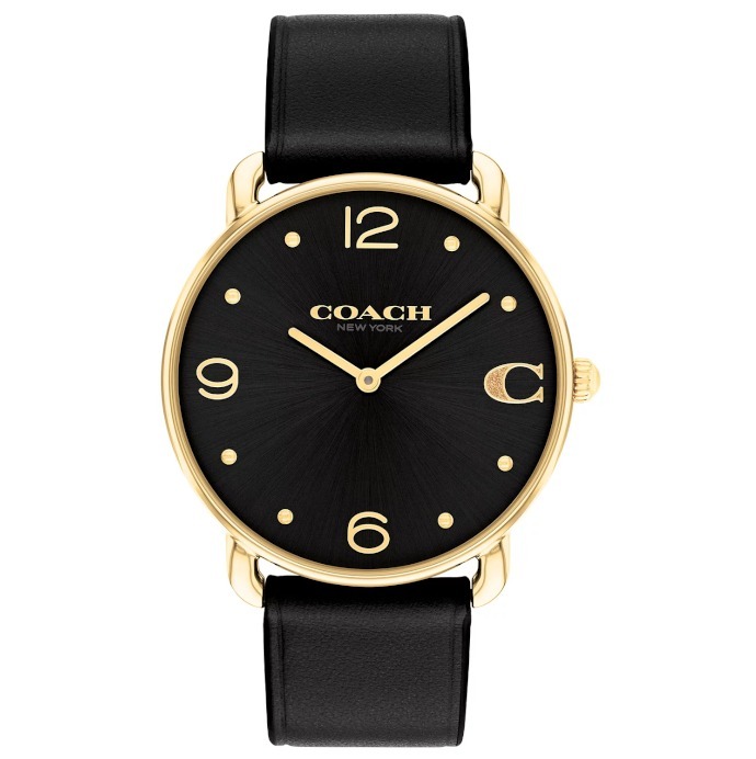 【COACH】Unisex Elliot Black Leather Strap Watch, 36mm