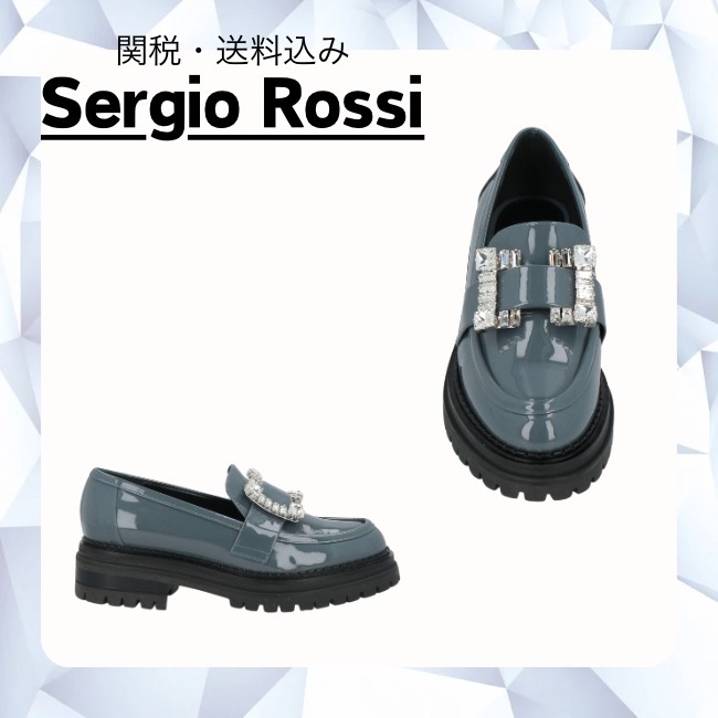 関税・送料込み【Sergio Rossi】クリスタル付 レザーローファー