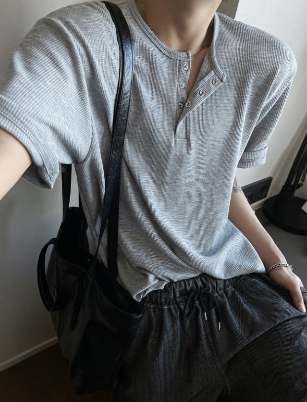 [COSYHARU公式] Rashkan Waffle Henley Neck Short Sleeve