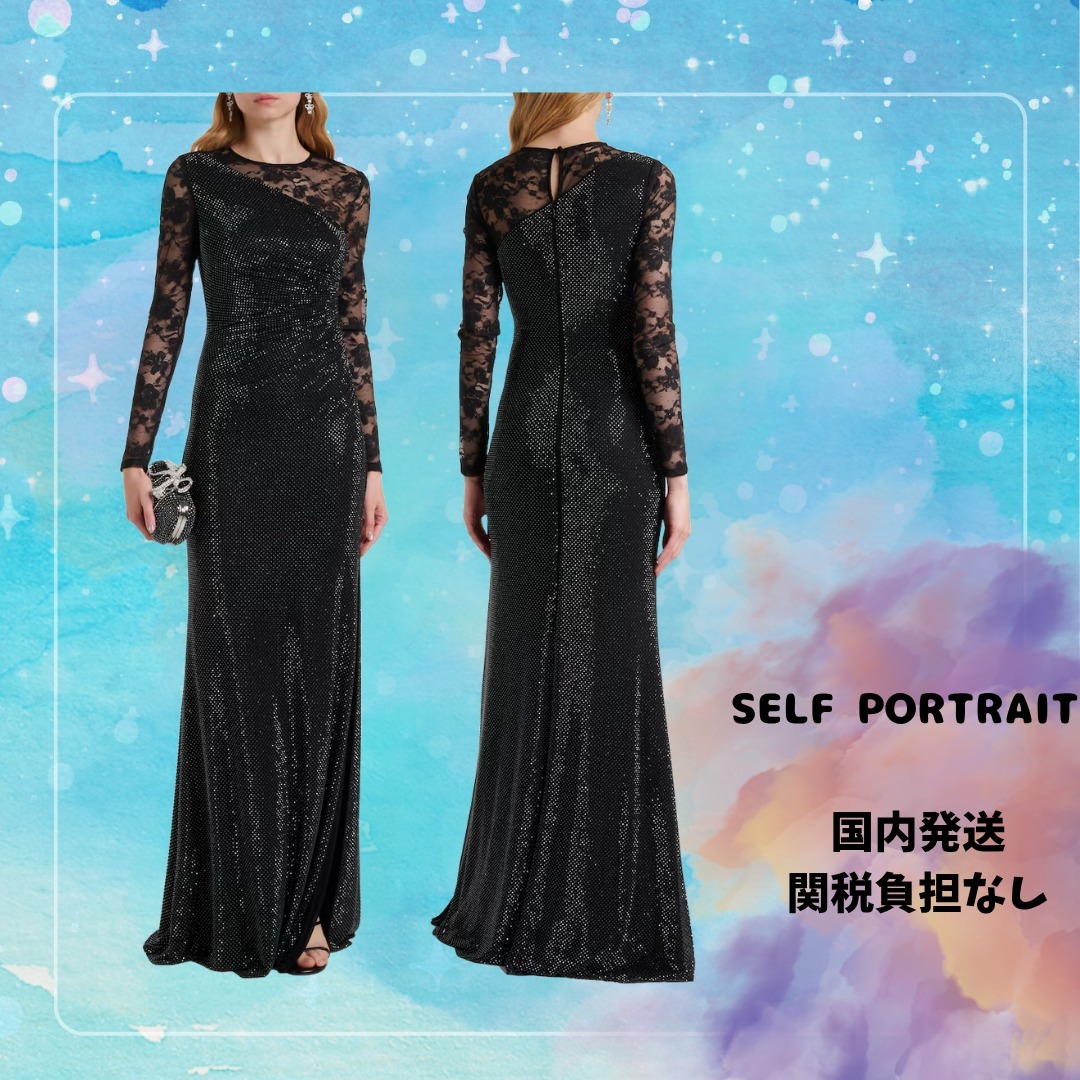 ◆SELF PORTRAIT◆ラインストーンレーストリムのガウン