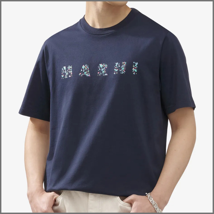 お早めに！■MARNI■ マルニ ロゴ半袖Tシャツ Blue Black