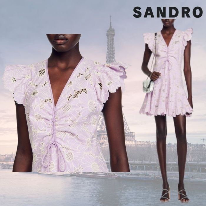 フランス発 Sandro 華やか 涼しげな花柄! フリルショート ドレス