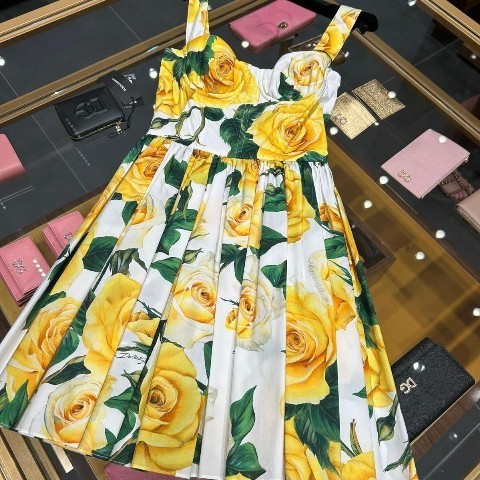 Dolce & Gabbana ローズ コットン ミニ ドレス イエロー