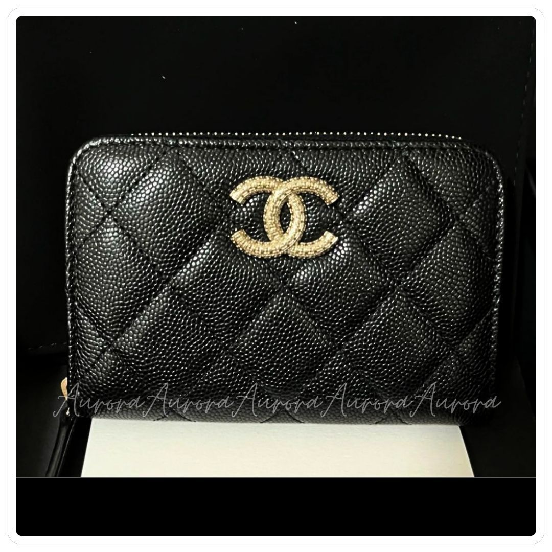25a_美ブラック_ジップ_CHANEL_フラグメント_財布_カード_コイン