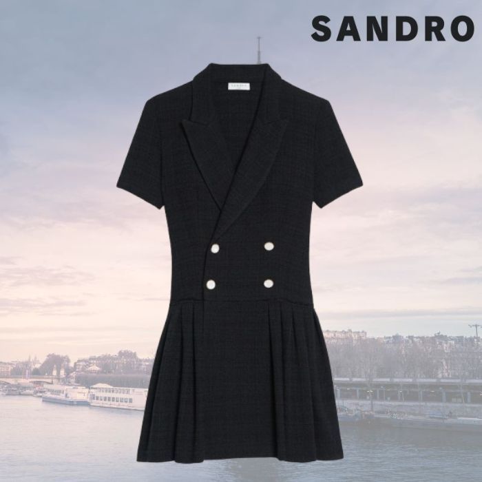フランス発 Sandro ダブルボタンと切替スカート ショート ドレス