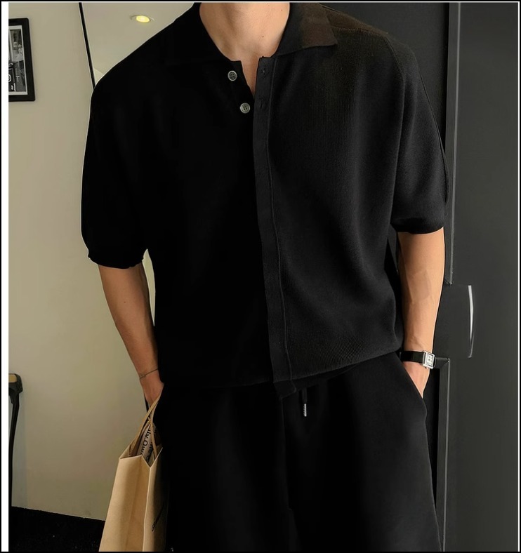 ポロ風Tシャツ メンズ ニット編み 半袖 ゆったり 大人カジュアル