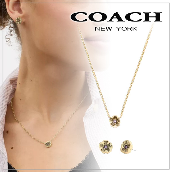 【COACH】ティー ローズ ペンダント ネックレス & ピアス セット