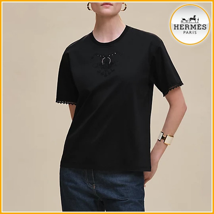 【刺繍入りシンプル♪】HERMES マキシTシャツ mit Stickerei