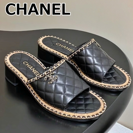 【CHANEL】25A チェーントリム サンダル◆キルティング×CCロゴ