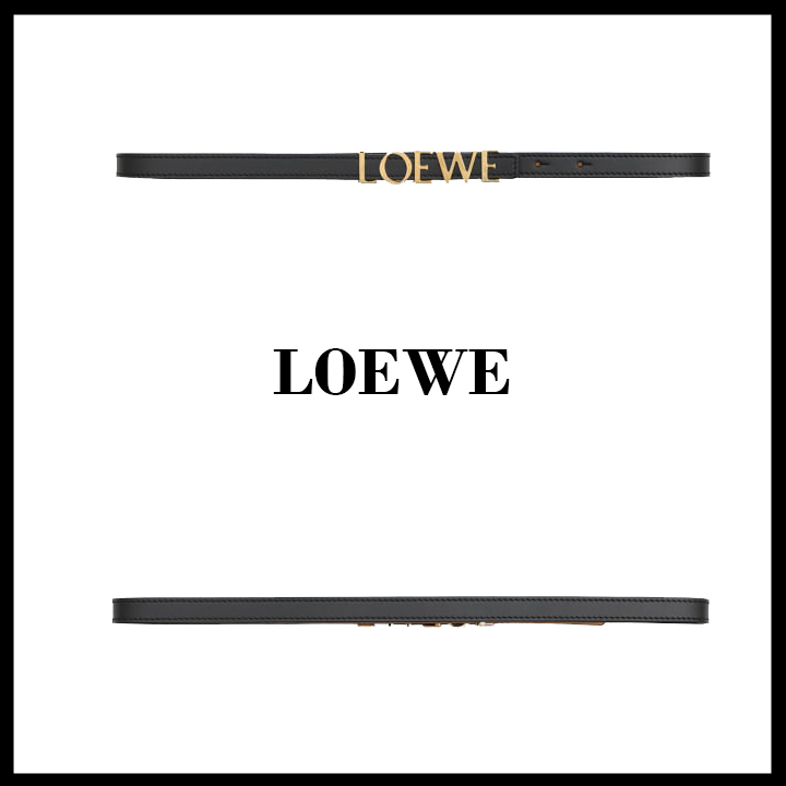 LOEWE直営店ブラックのスムースカーフスキンバックルベルト