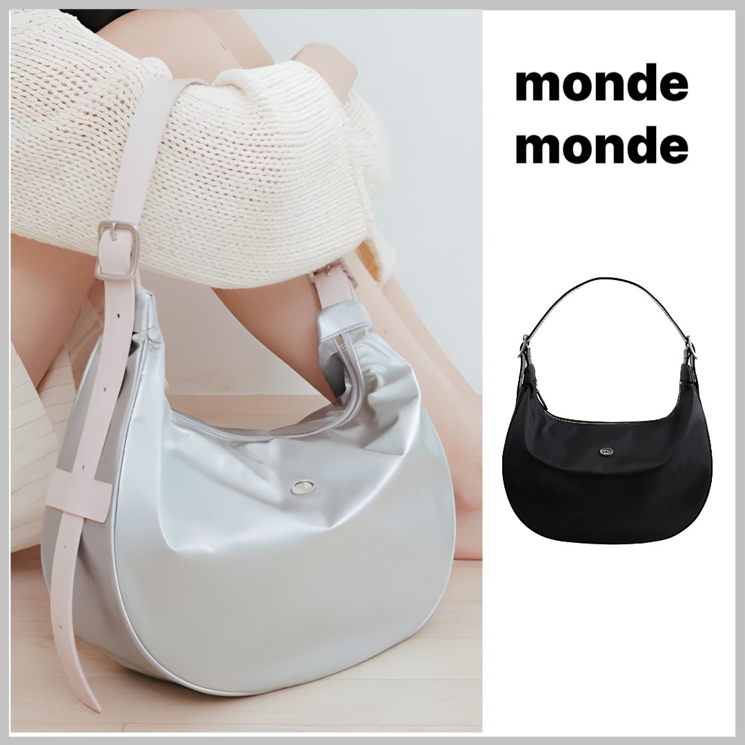 monde monde Classic Button Half Moon Nylon ショルダーバッグ