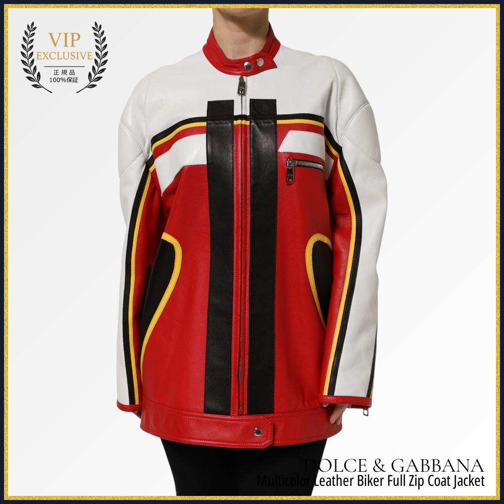 【VIP価格】DOLCE & GABBANA Multicolor Leather Biker Jacket