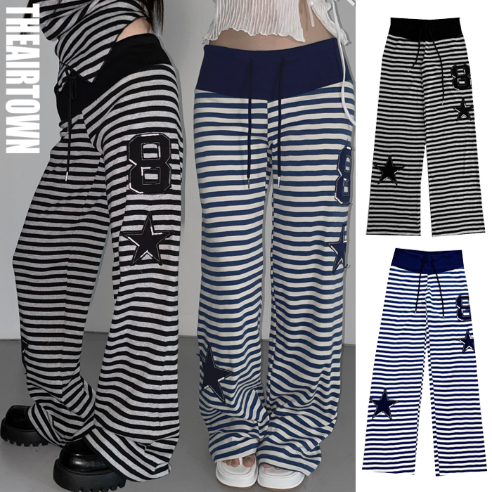 【THEAIRTOWN】Stripe Lettering Wide Pants