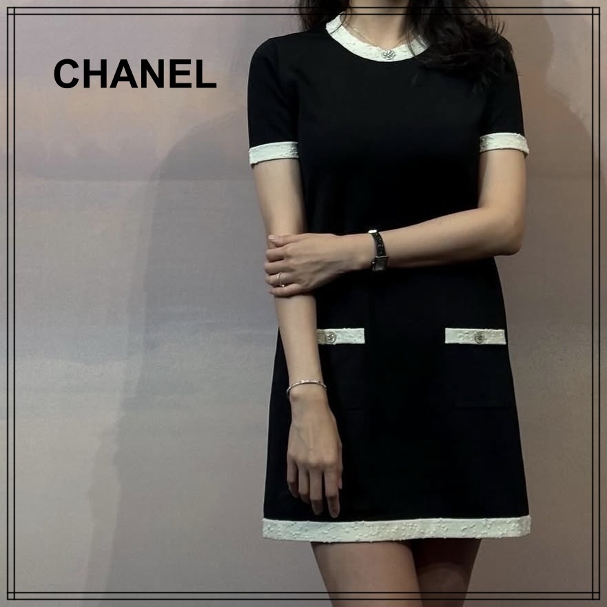 人気【CHANEL】バイカラーワンピース ミニ丈 半袖