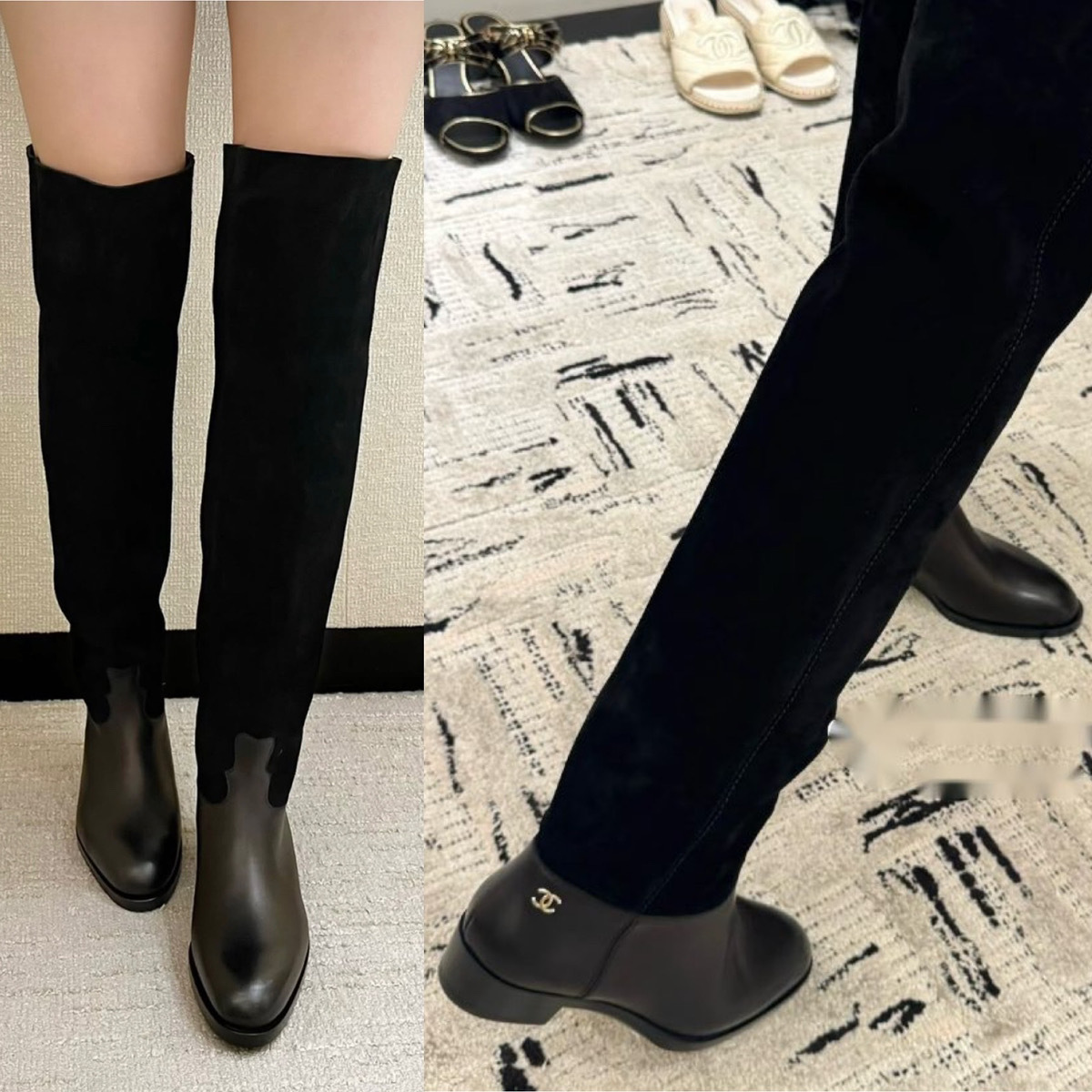 ミニボトムに合わせたい パンツ感覚で★ CHANEL サイハイブーツ