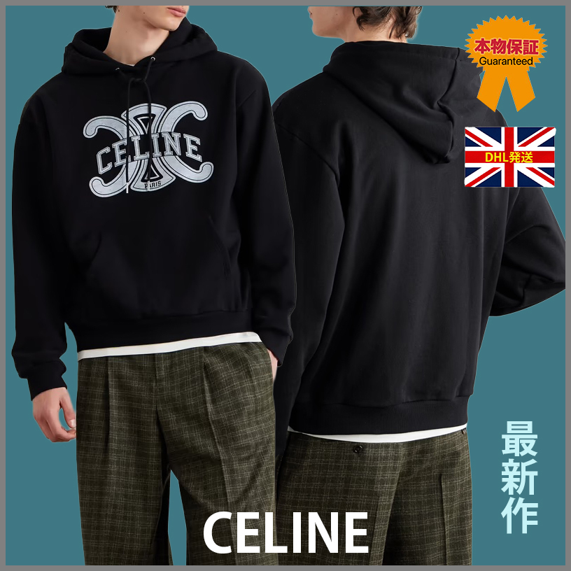 【CELINE】最新作★Logo-Print Cotton ルーズフーディー