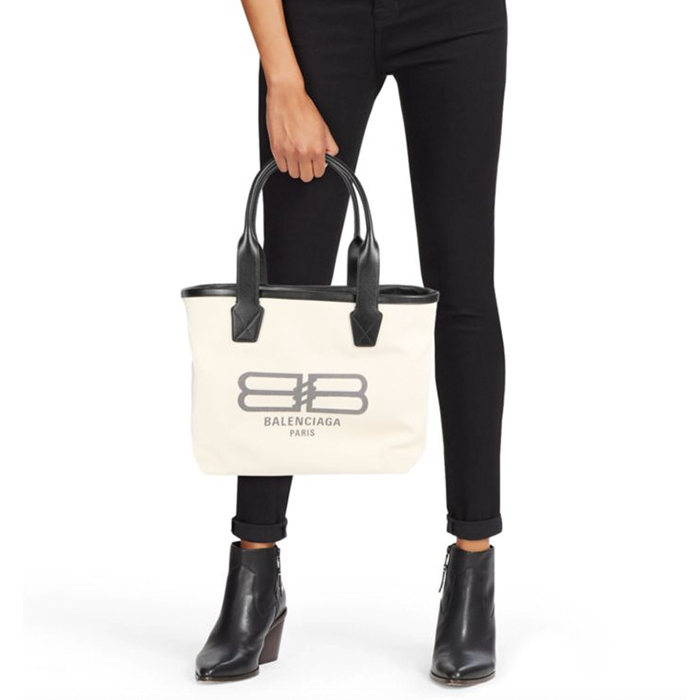 《BALENCIAGA》レザートリムロゴジャンボキャンバストートバッグ