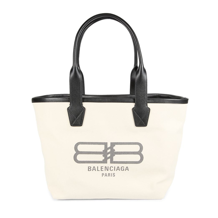 《BALENCIAGA》レザートリムロゴジャンボキャンバストートバッグ