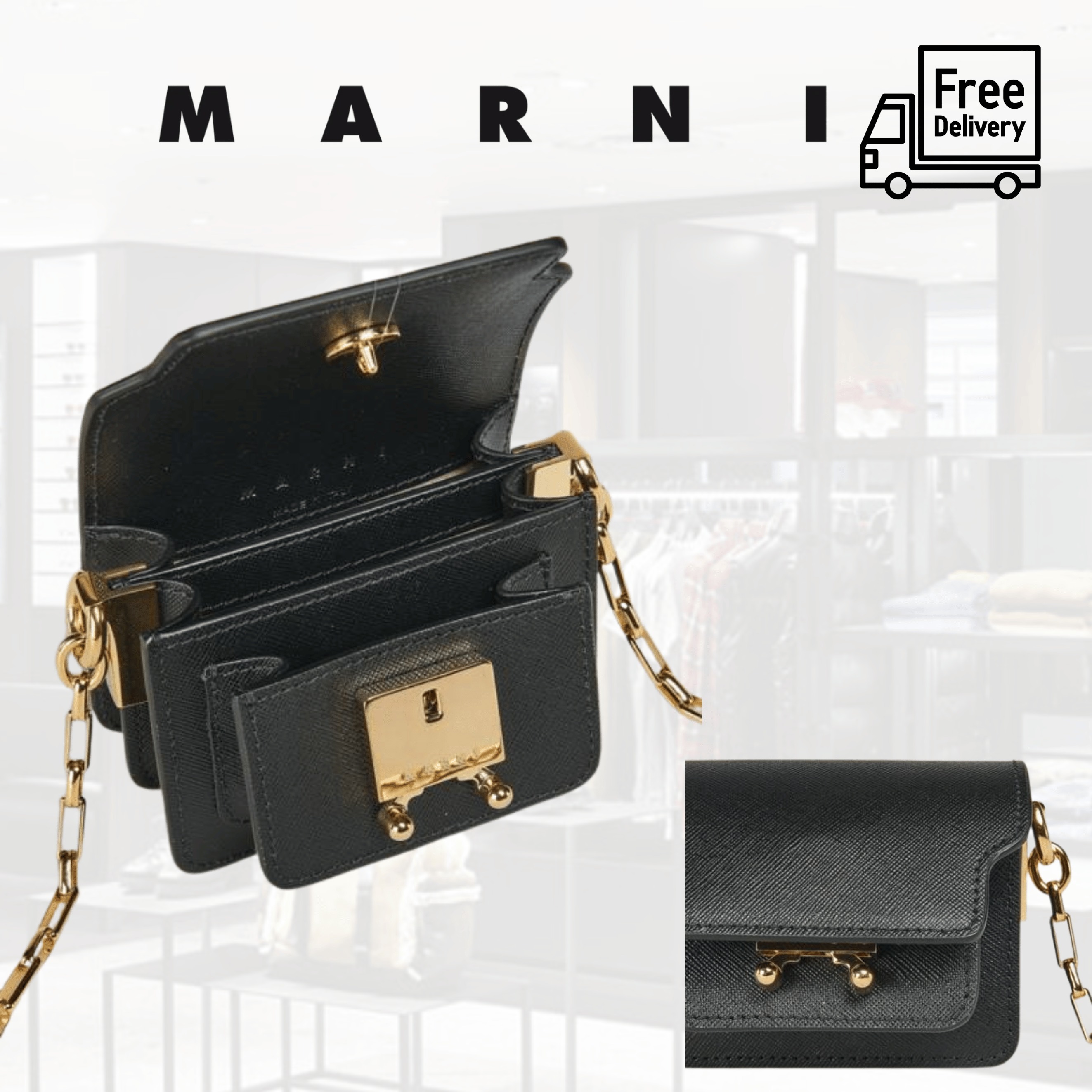 関税込 MARNI ブラックレザーマイクロトランクE