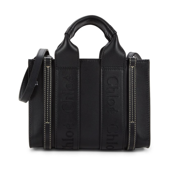 《Chloe》ミニ ウッディ ロゴ レザー クロスボディバッグ 黒