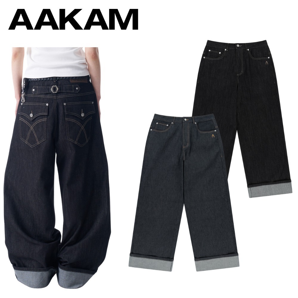 ★AAKAM★ Cinch Back Denim Pants