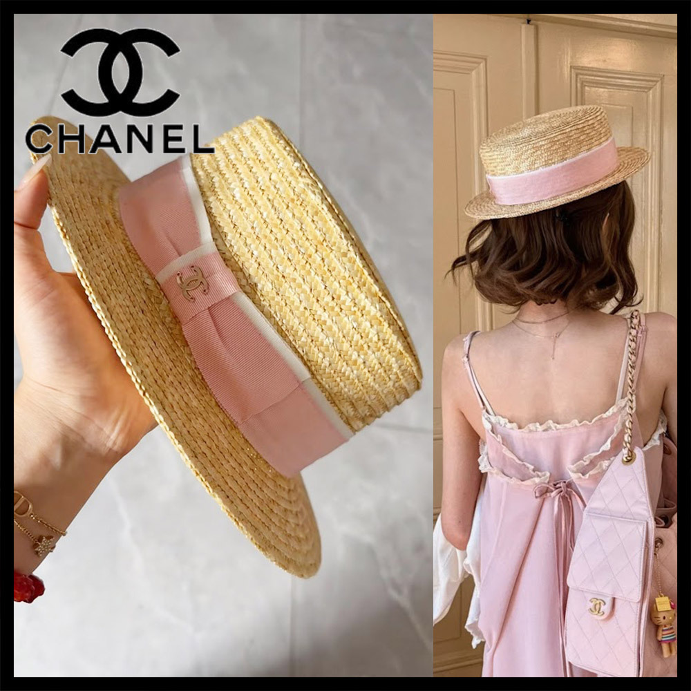 【フェミニンな夏の装い☆リボン＆CCロゴ】 CHANEL カンカン帽