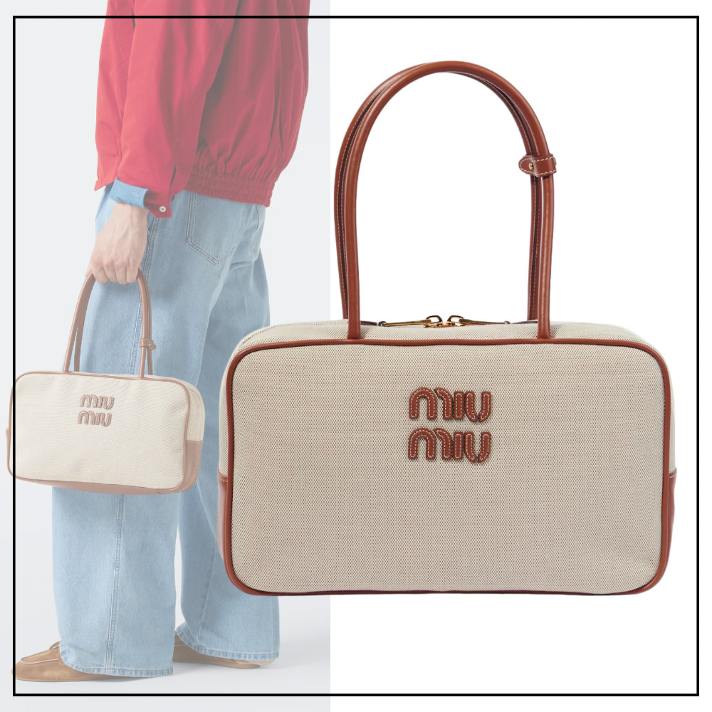 【高級感】MIUMIU ロゴ レザートリム ハンドバッグ