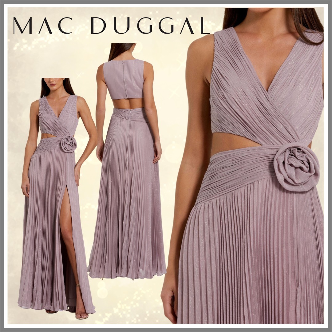 【Mac Duggal】パープルルーシュシフォンノースリーブガウン