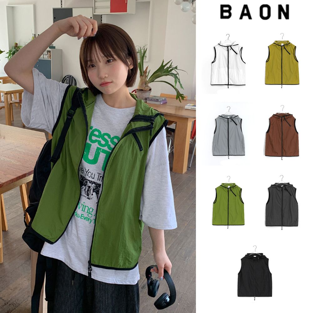【BAON】[unisex] Kunds Summer Color Matching Nylon Hood Vest