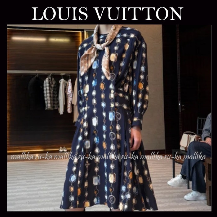 宝石のようなプリント柄☆【LOUIS VUITTON】長袖ドレス