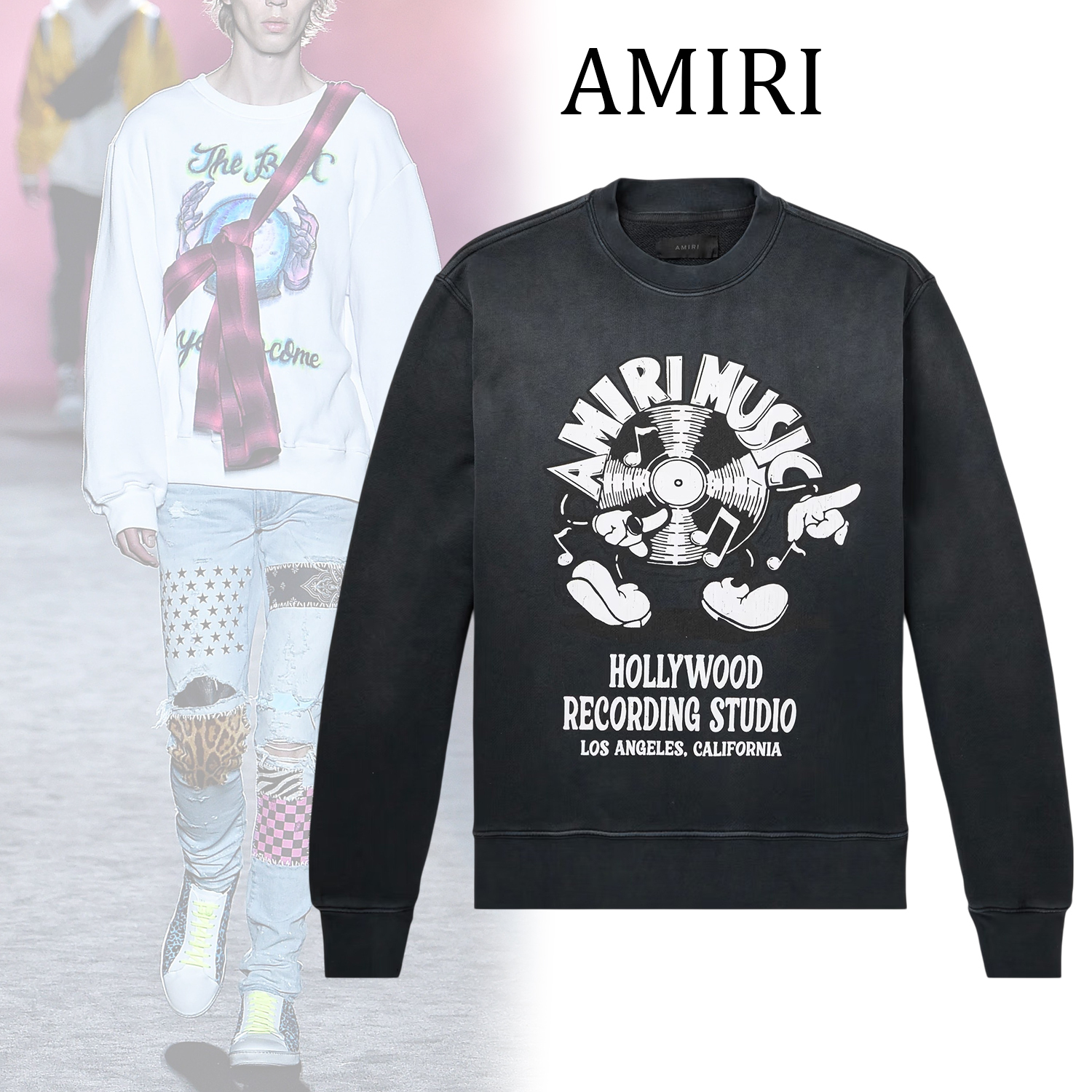 ◆AMIRI◆ ミュージックレコードロゴ プリントスウェットシャツ