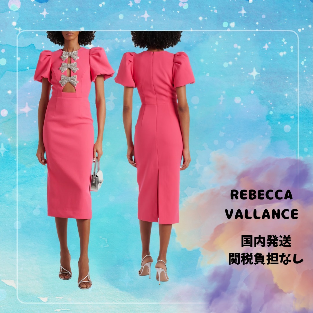 ◆REBECCA VALLANCE◆ポジー装飾パフスリーブミディドレス