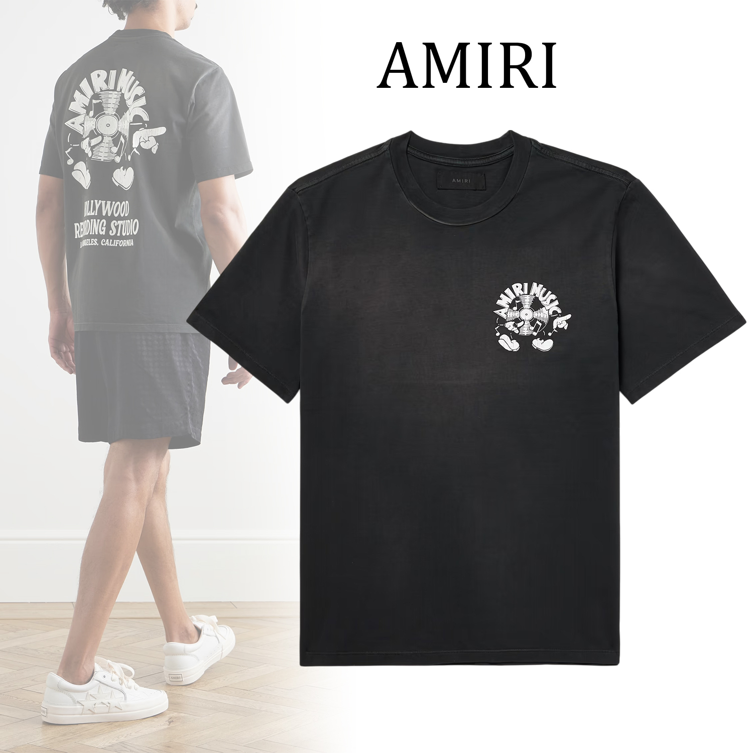 ◆AMIRI◆ ロゴプリント コットンジャージーTシャツ ブラック