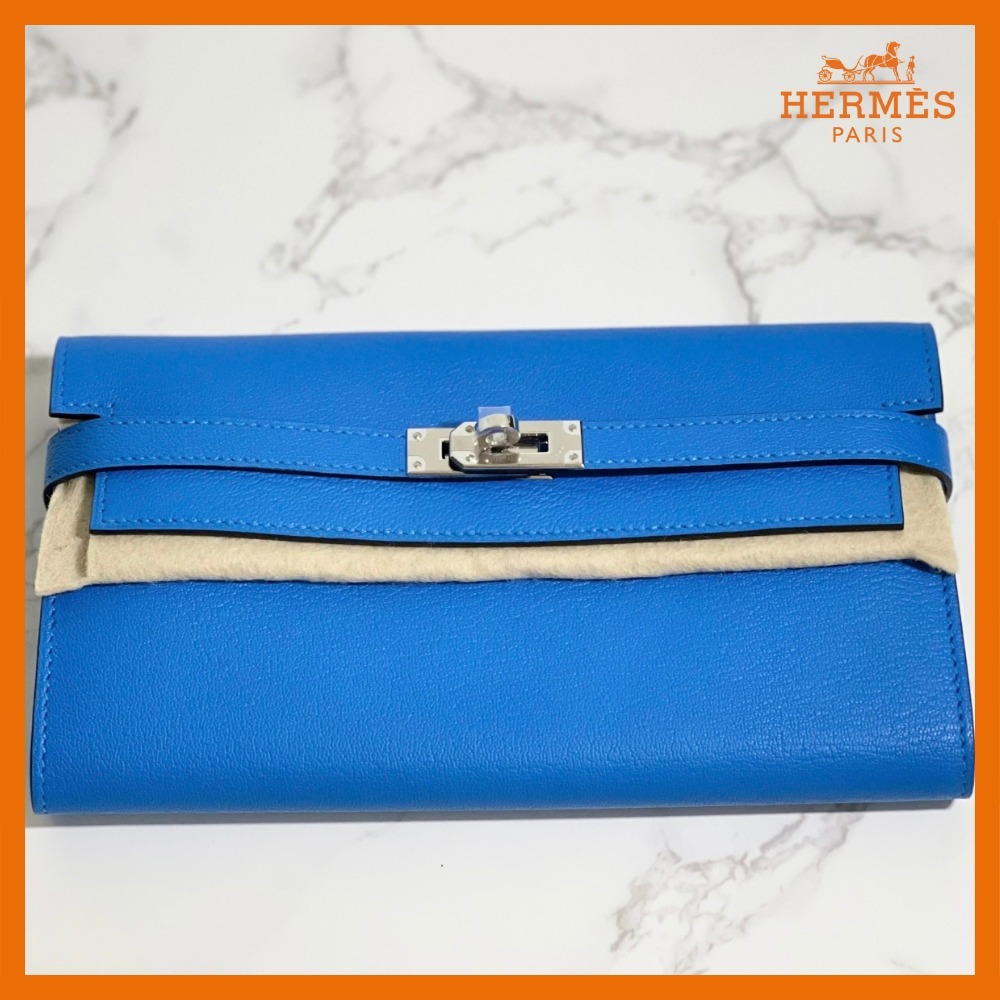 【HERMES】ケリーロングウォレット ブルー系/S金具