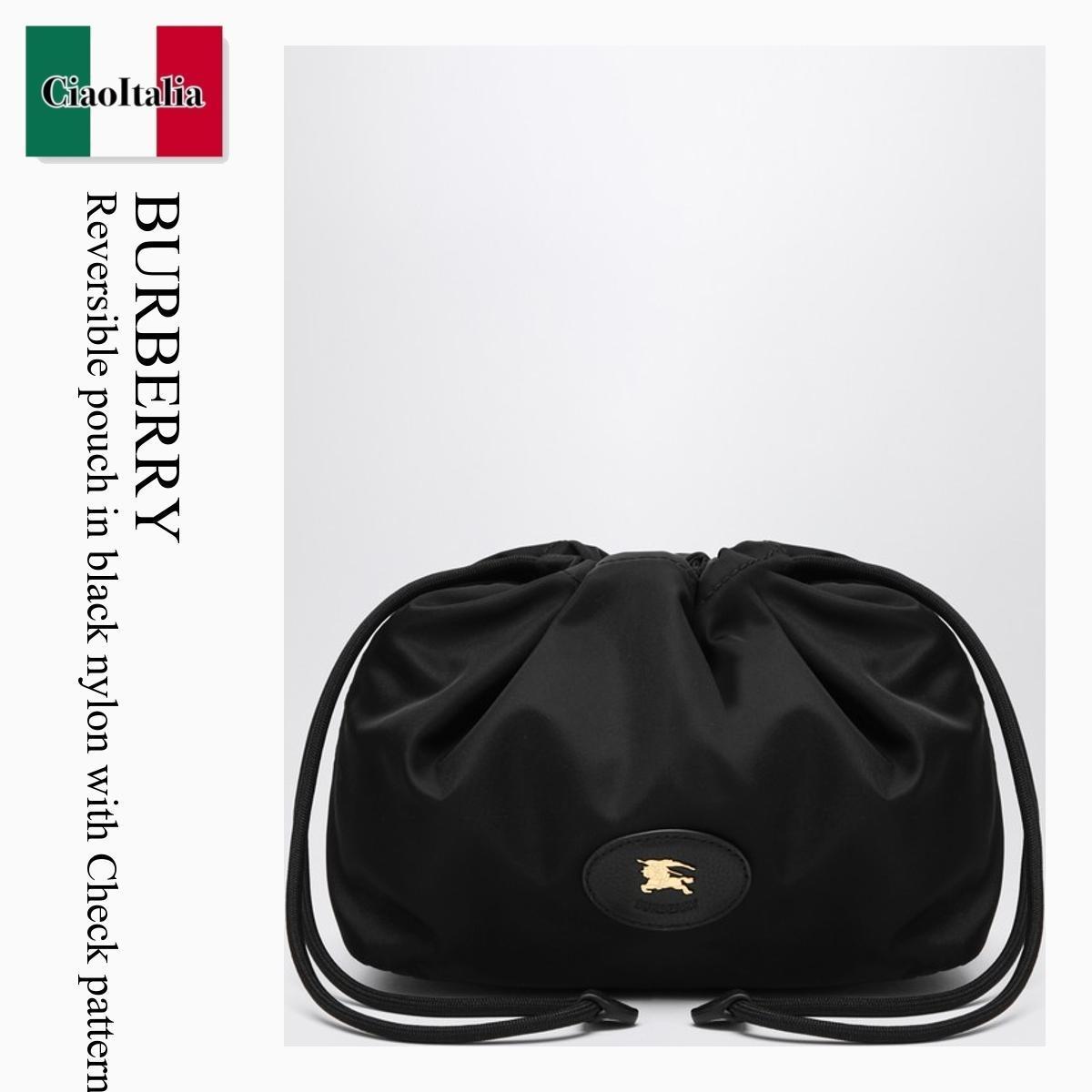 ポーチ Burberry Reversible Pouch In Black Nylon With Check Pattern