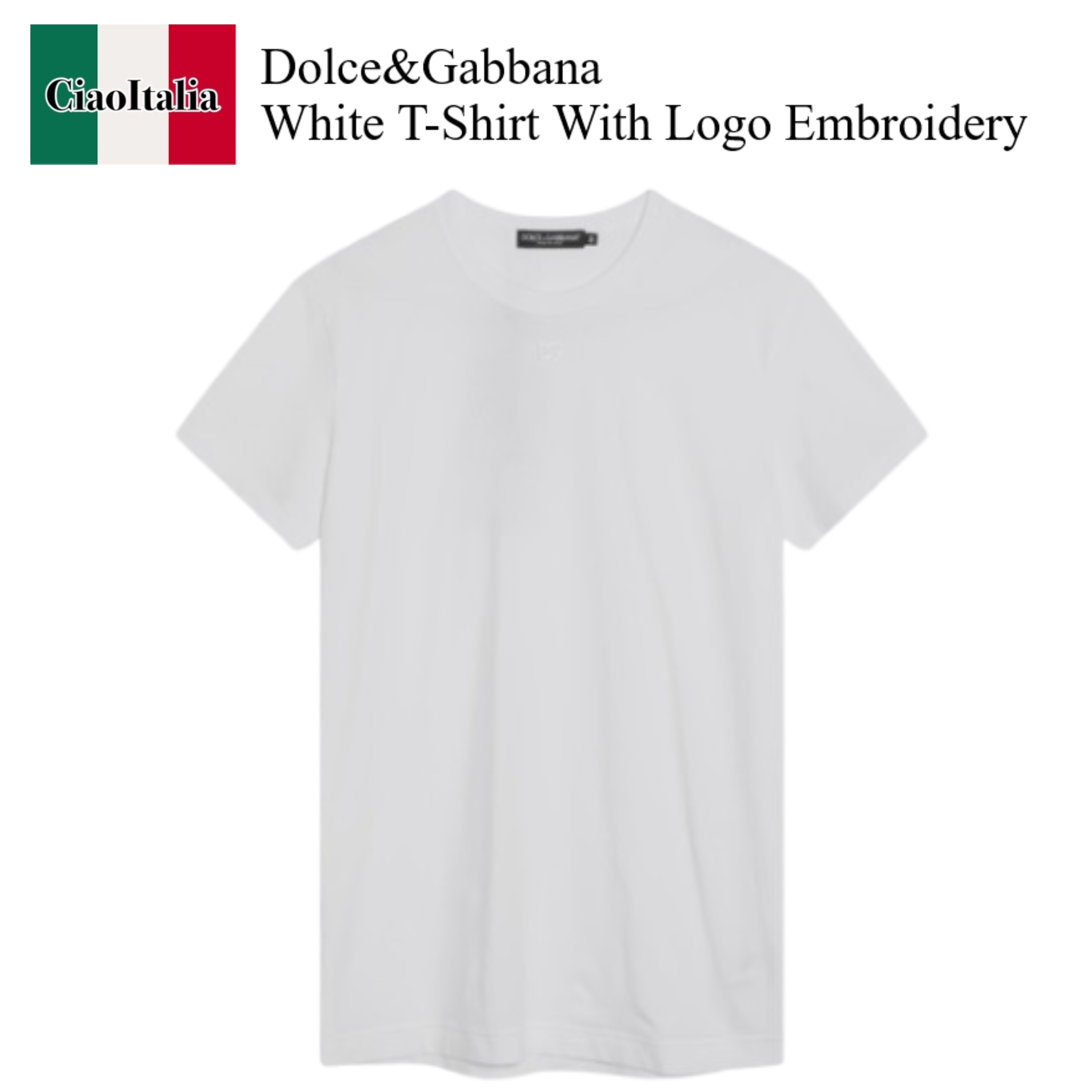 Tシャツ・カットソー Dolce&Gabbana White T-Shirt With Logo Embroidery