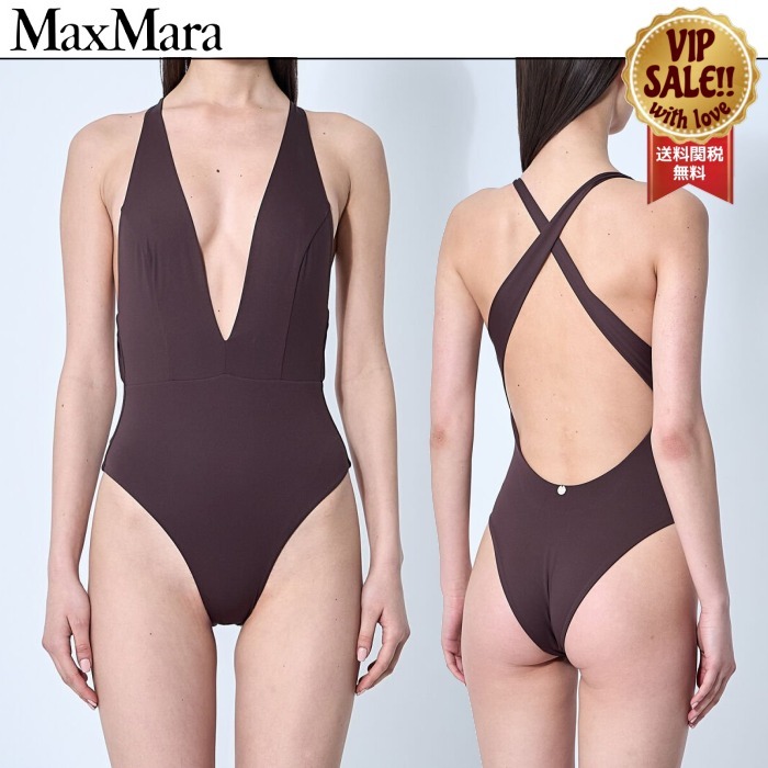 【Max Mara】 クリステル ベルト付き水着 ブラウン
