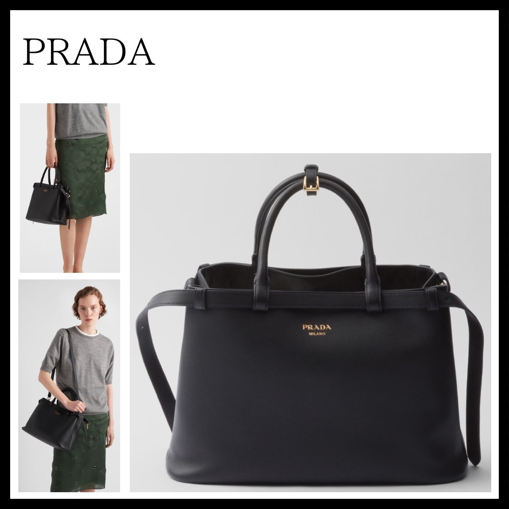 4色展開【PRADA】レザー ミディアムバッグ 高級感 人気 プラダ