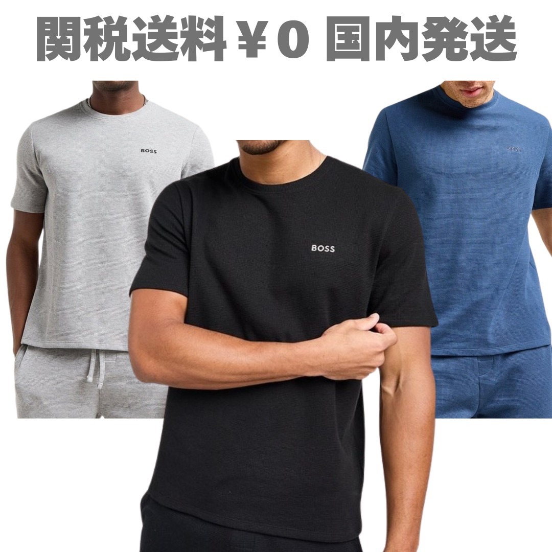 【ヒューゴボス】ロゴ ワッフル 半袖Tシャツ クルーネック 綿混