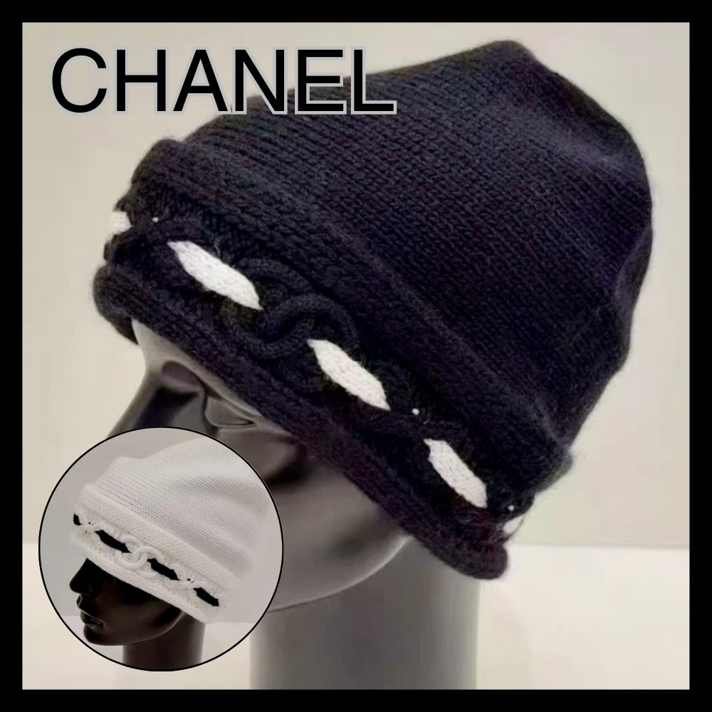 【遊び心のある上質感】CHANEL 編み込みデザインニット帽