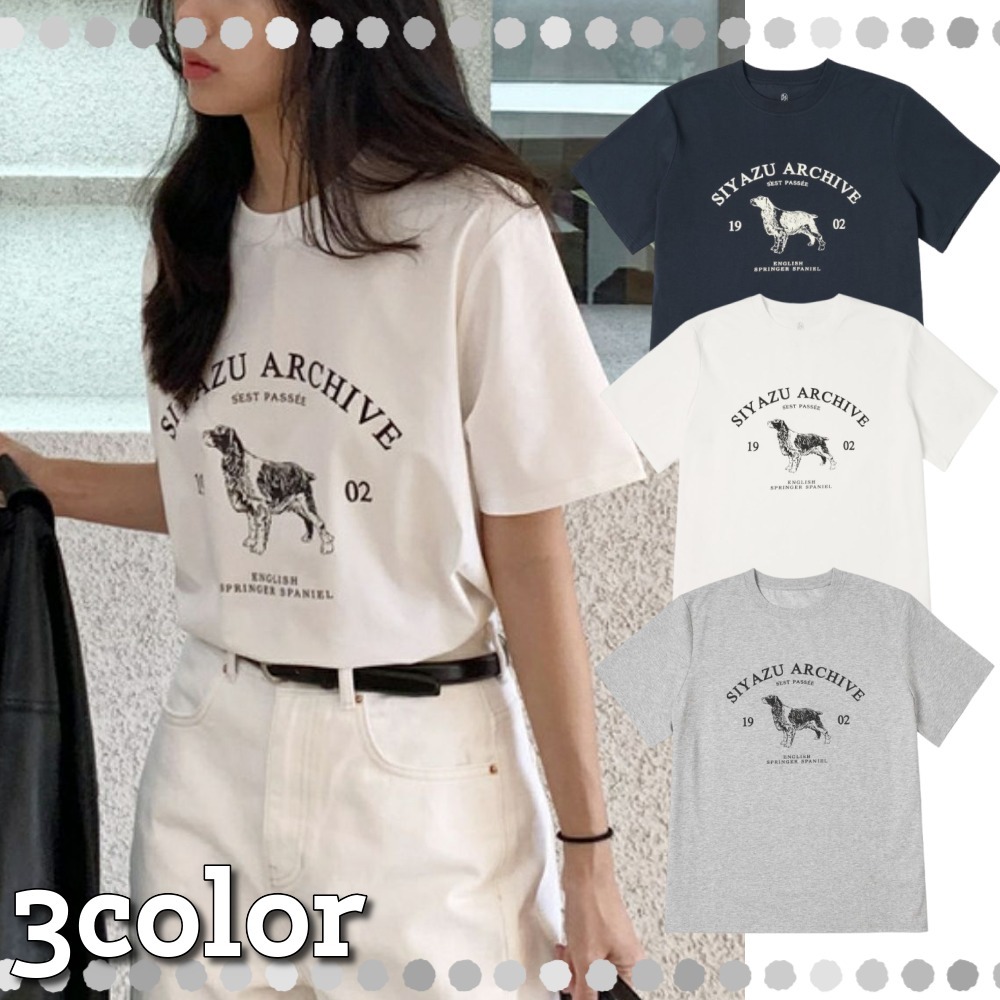 Siyazu★SITP5191 Archive Hound Print Short Sleeve T-shirt