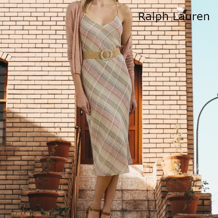 【Ralph Lauren】チェックシフォンスリップドレス